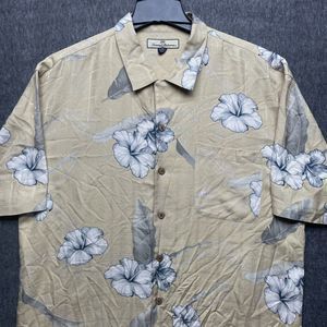 Tommy Bahama Shirt Mens XL Floral 100% Silk Button Up Shirt Relax Yellow